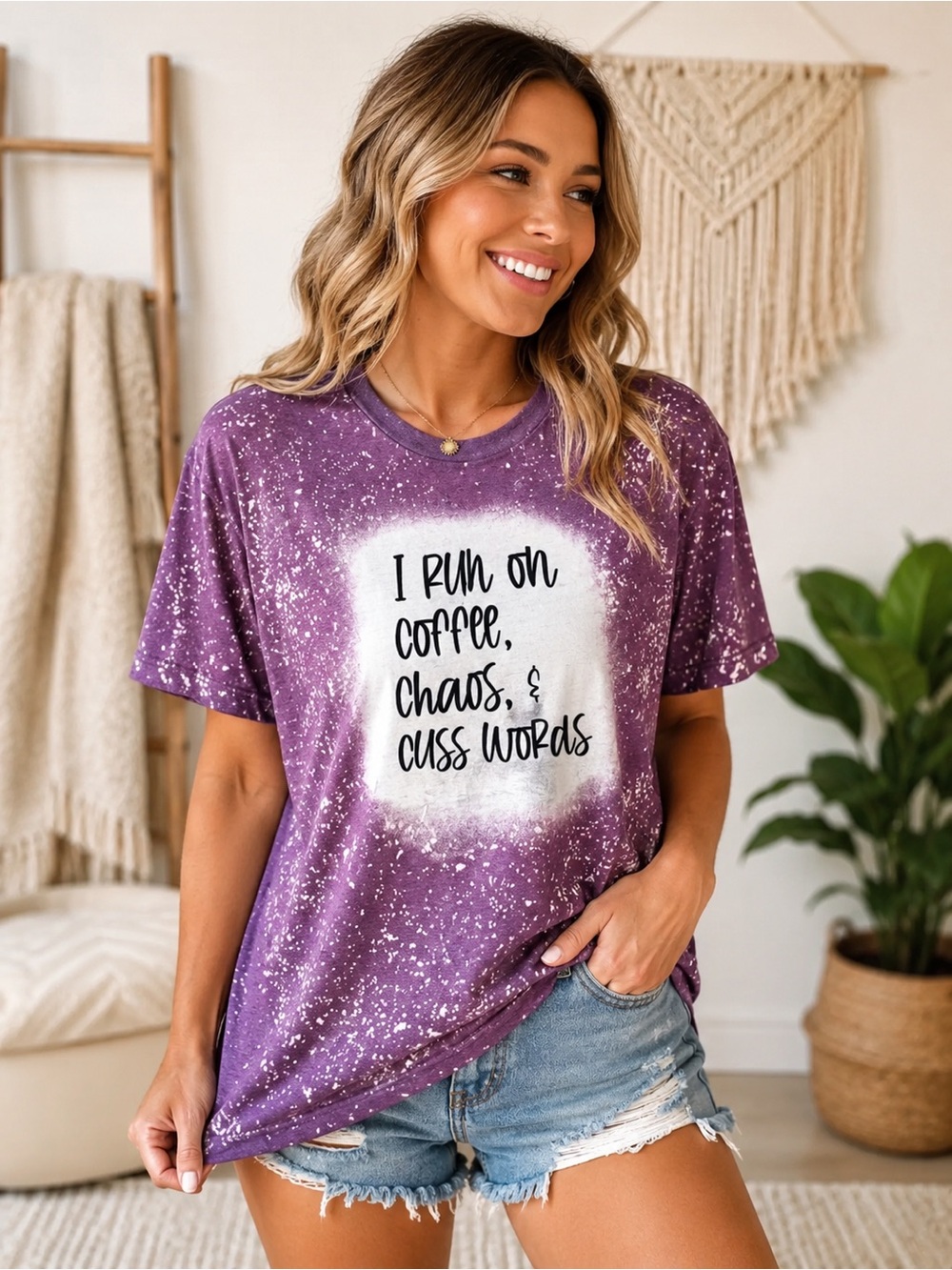 Gildan Purple Speckled Graphic Short Sleeve Crewneck Tee